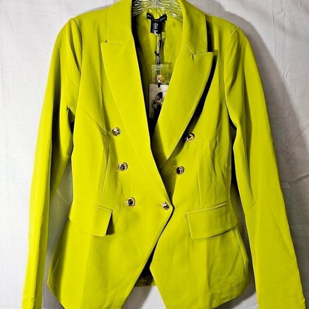 Sincerely Jules Double Breasted Blazer Neon Green Women's Size Small NWT